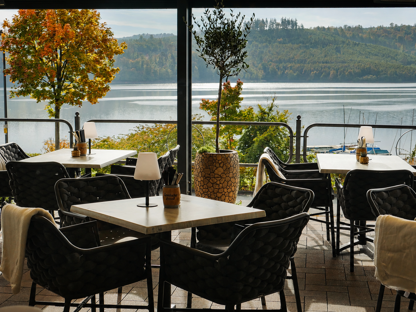 Seeterasse Seeterasse Treibgut mit Blick auf den Sorpesee